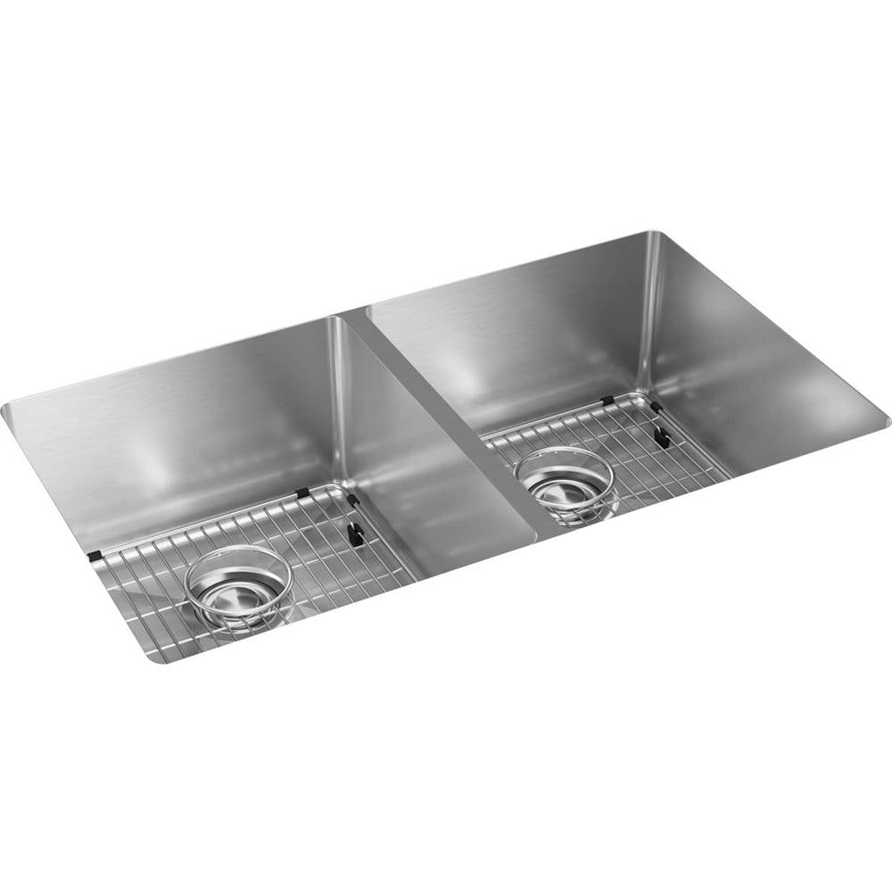 Elkay - 18 Gauge Stainless Steel 31.5'' x 18.5'' x 9'' 50/50 Double Bowl Undermount Kit - Polished Satin