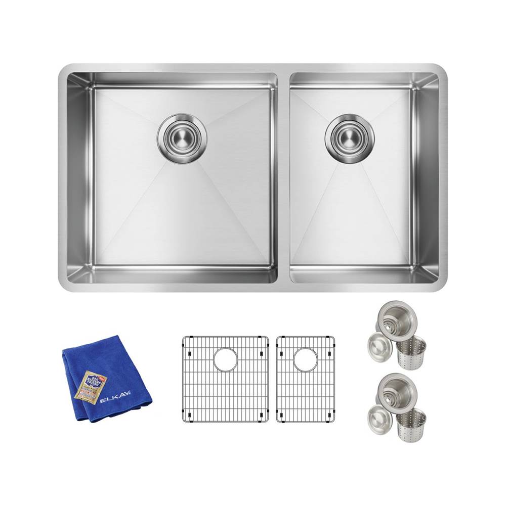 18 Gauge Stainless Steel 31.5'' x 18.5'' x 9'' 60/40 Double Bowl Undermount Kit