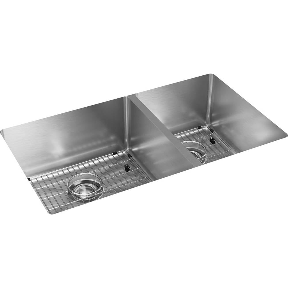 Elkay - 18 Gauge Stainless Steel 31.5'' x 18.5'' x 9'' 60/40 Double Bowl Undermount Kit - Polished Satin