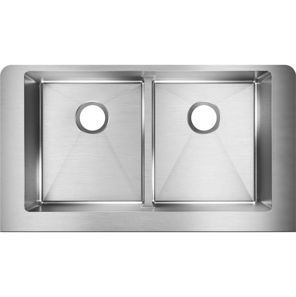 18 Gauge Stainless Steel 35.875'' x 20.25'' x 9'' Double Bowl Farmhouse Undermount Kitchen Sink