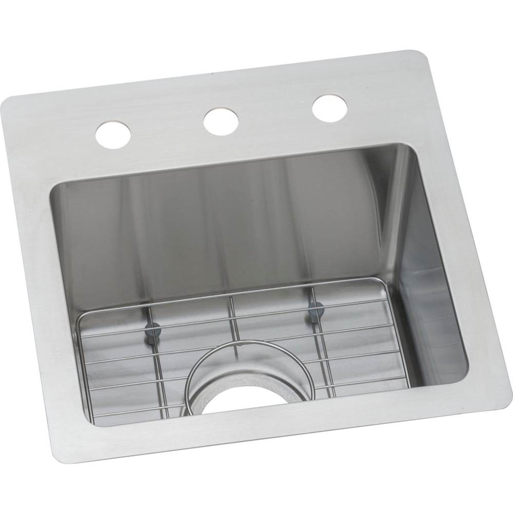 Elkay - 18 Gauge Stainless Steel 15'' x 15'' x 9'' Single Bowl Dual Mount Bar/Prep Sink Kit - Polished Satin