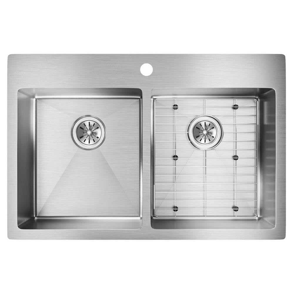 18 Gauge Stainless Steel 33'' x 22'' x 9'' Double Bowl Dual Mount Kitchen Sink Kit