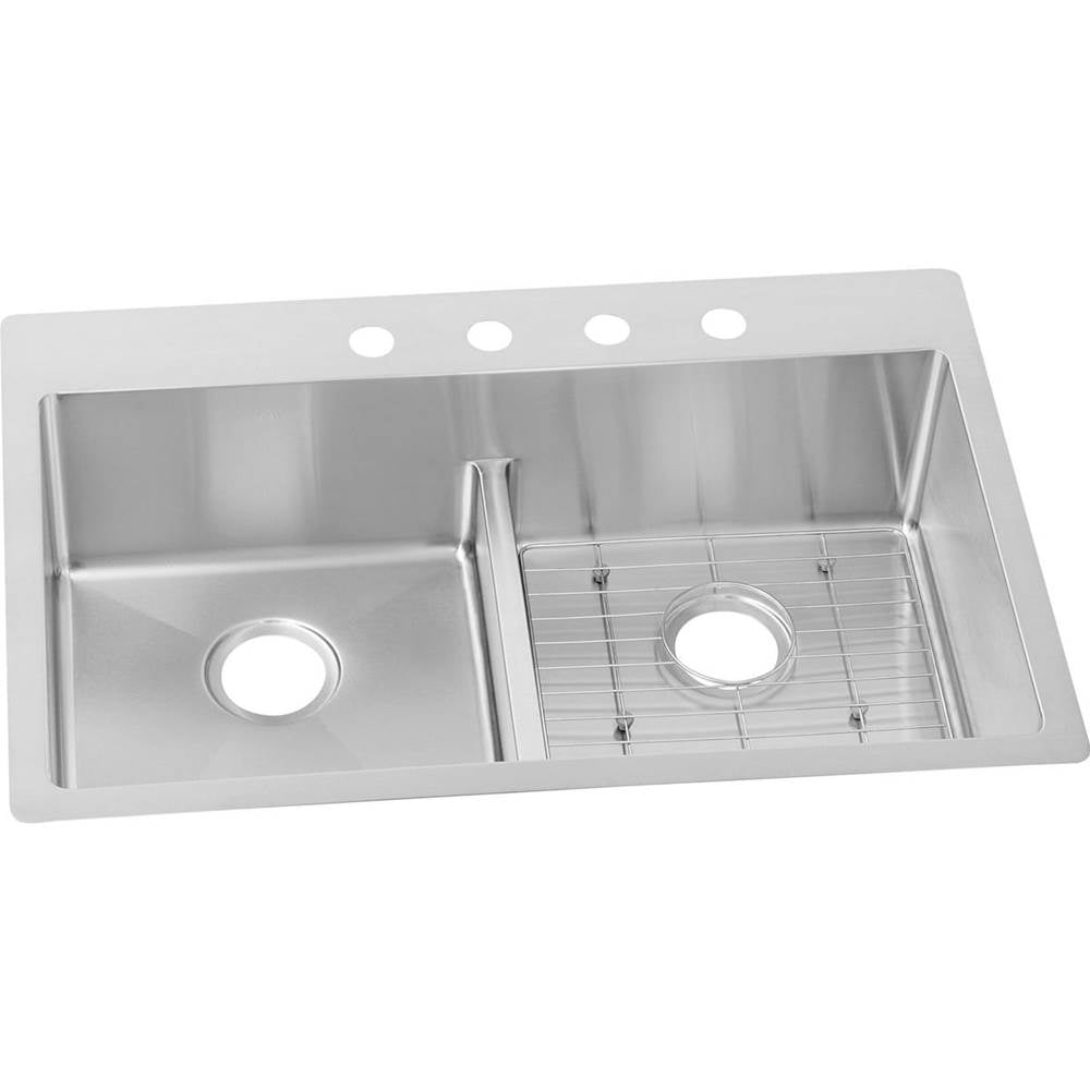 Elkay - 18 Gauge Stainless Steel 33'' x 22'' x 9'' Double Bowl Dual Mount Kitchen Sink Kit - Polished Satin