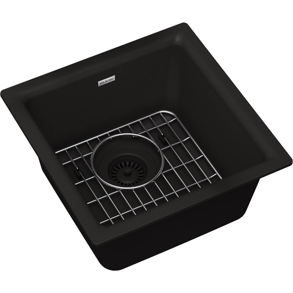 Elkay - Quartz Classic 15-3/4'' x 15-3/4'' x 7-11/16'', Single Bowl Dual Mount Bar Sink Kit, Black - Black