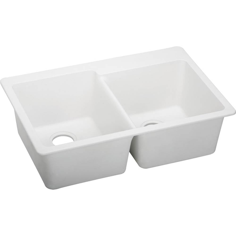 Elkay - Quartz Classic 33'' x 22'' x 9-1/2'' Double Bowl Drop-in Sink, White - White