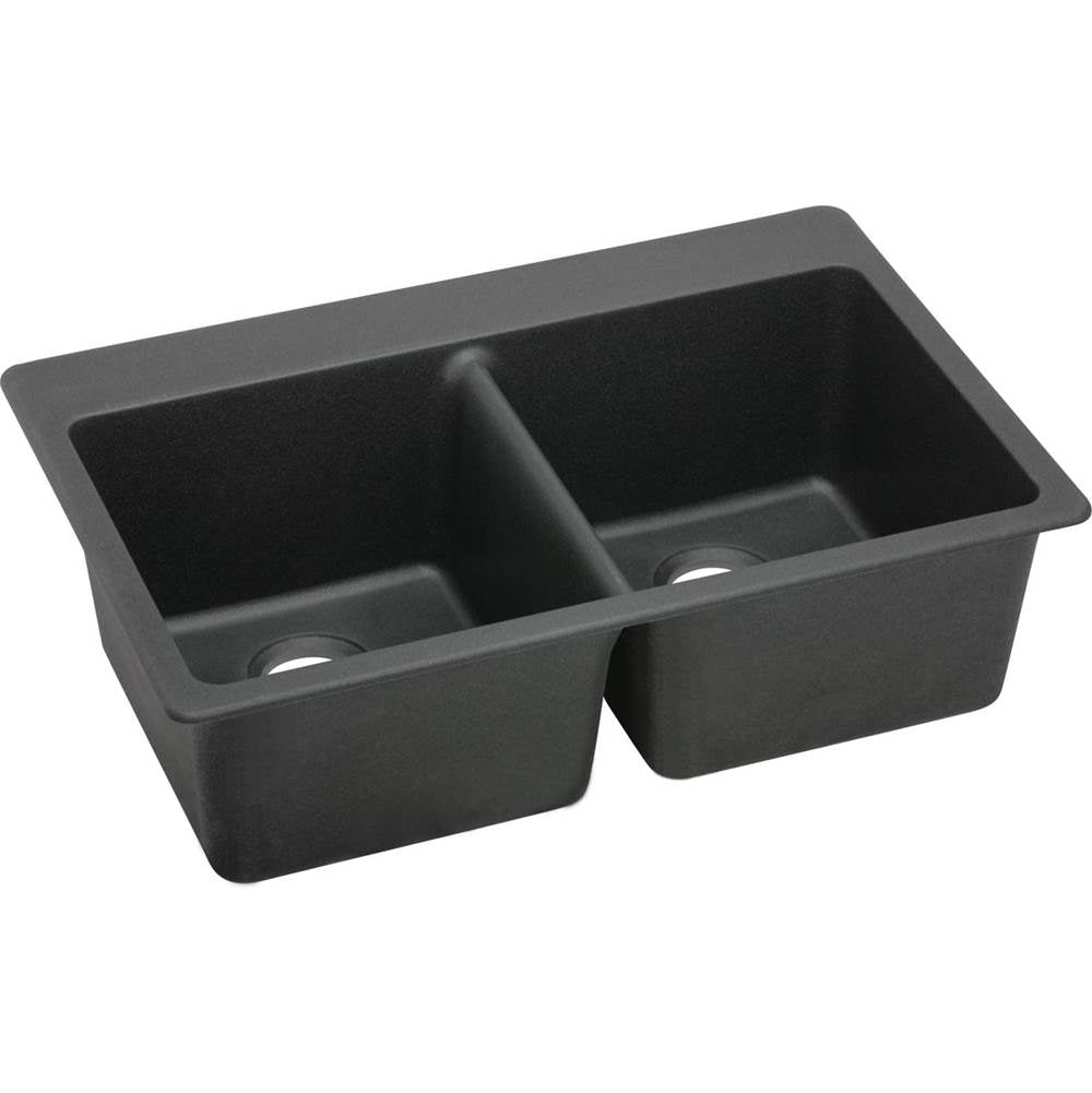 Elkay - Quartz Classic 33'' x 22'' x 9-1/2'' Double Bowl Drop-in Sink, Black - Black