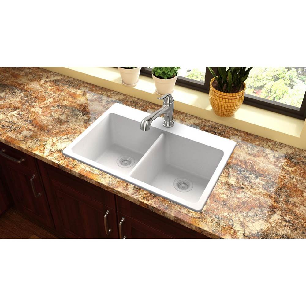 Quartz Classic 33'' x 22'' x 9-1/2'' Double Bowl Drop-in Sink, Black