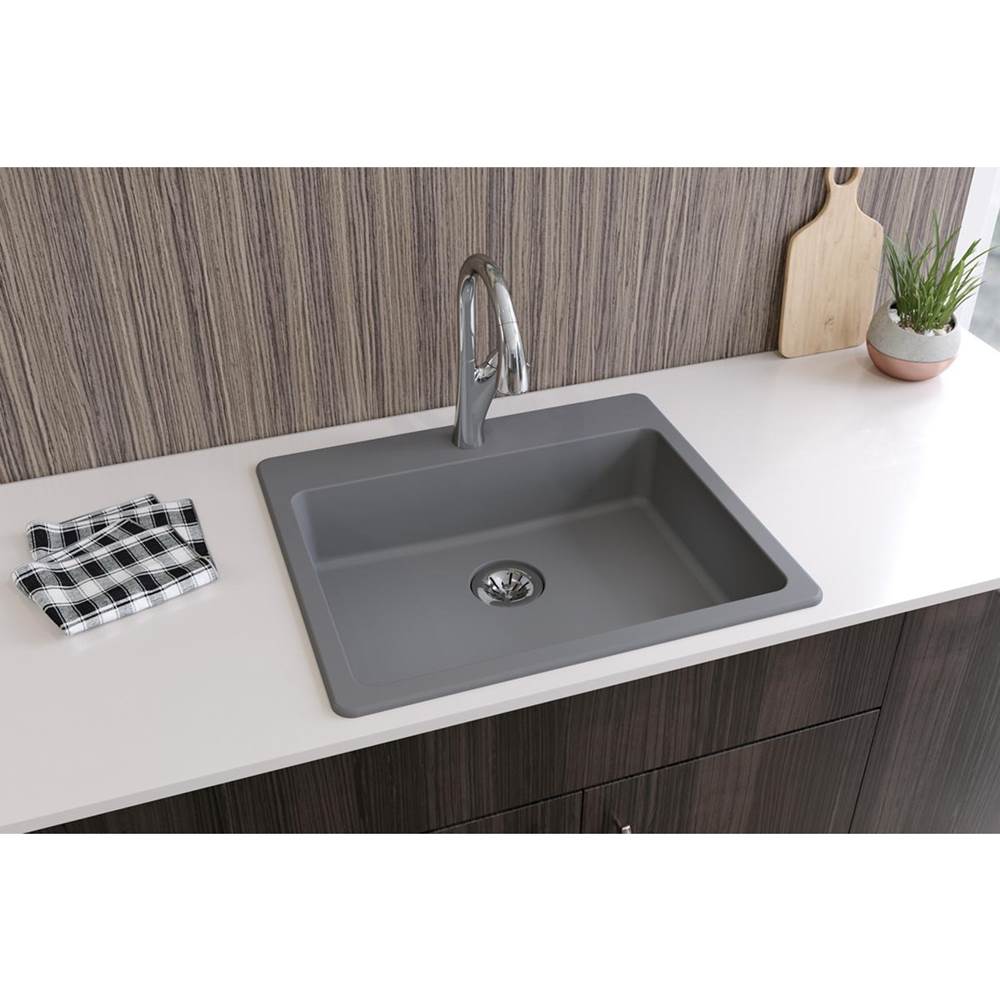 Quartz Classic 25'' x 22'' x 5-1/2'' Drop-in ADA Sink with Perfect Drain, Black