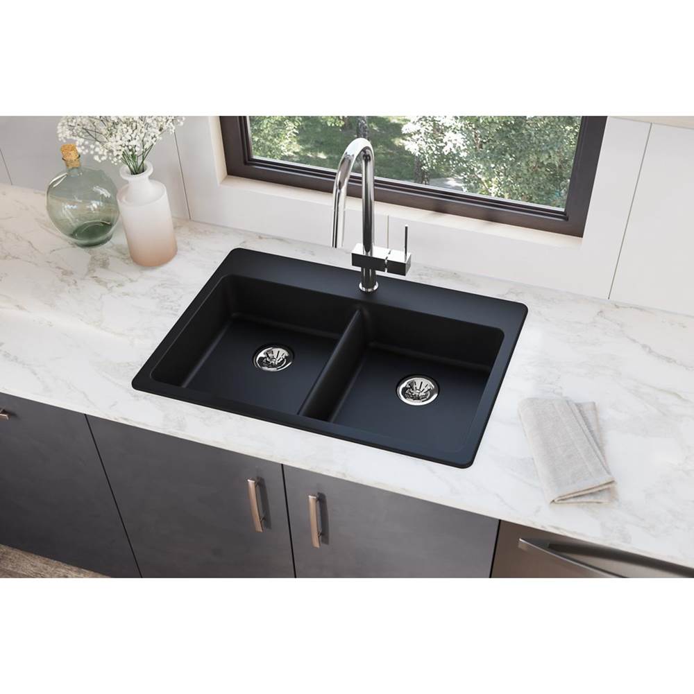 Quartz Classic 33'' x 22'' x 5-1/2'' Drop-in ADA Sink with Perfect Drain, Black