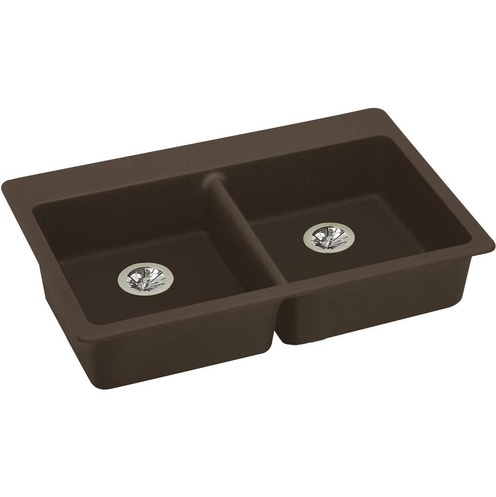 Elkay - Quartz Classic 33'' x 22'' x 5-1/2'' Drop-in ADA Sink with Perfect Drain, Mocha - Mocha