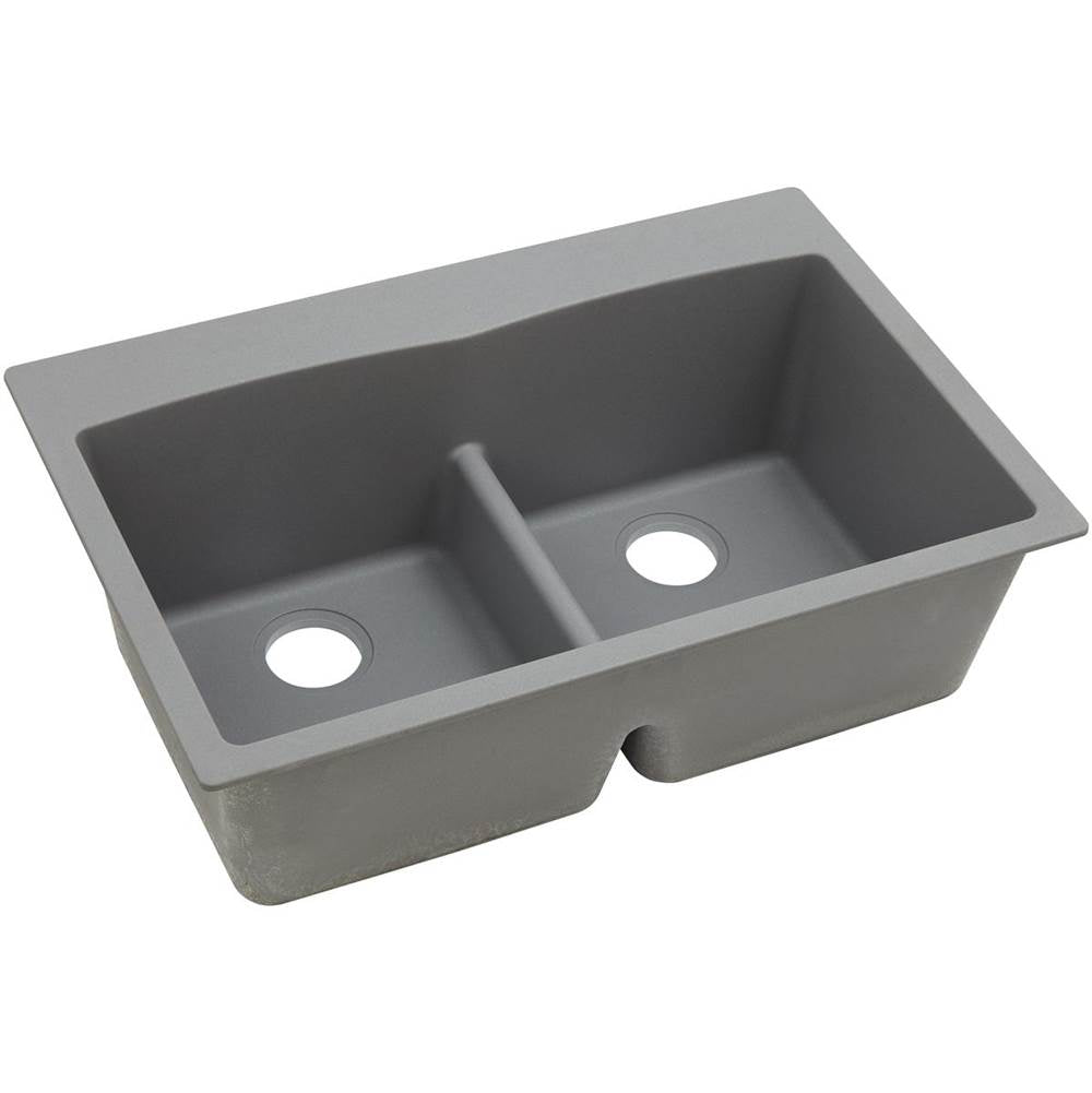 Elkay - Quartz Classic 33'' x 22'' x 10'' Double Bowl Drop-in Sink with Aqua Divide, Greystone - Greystone