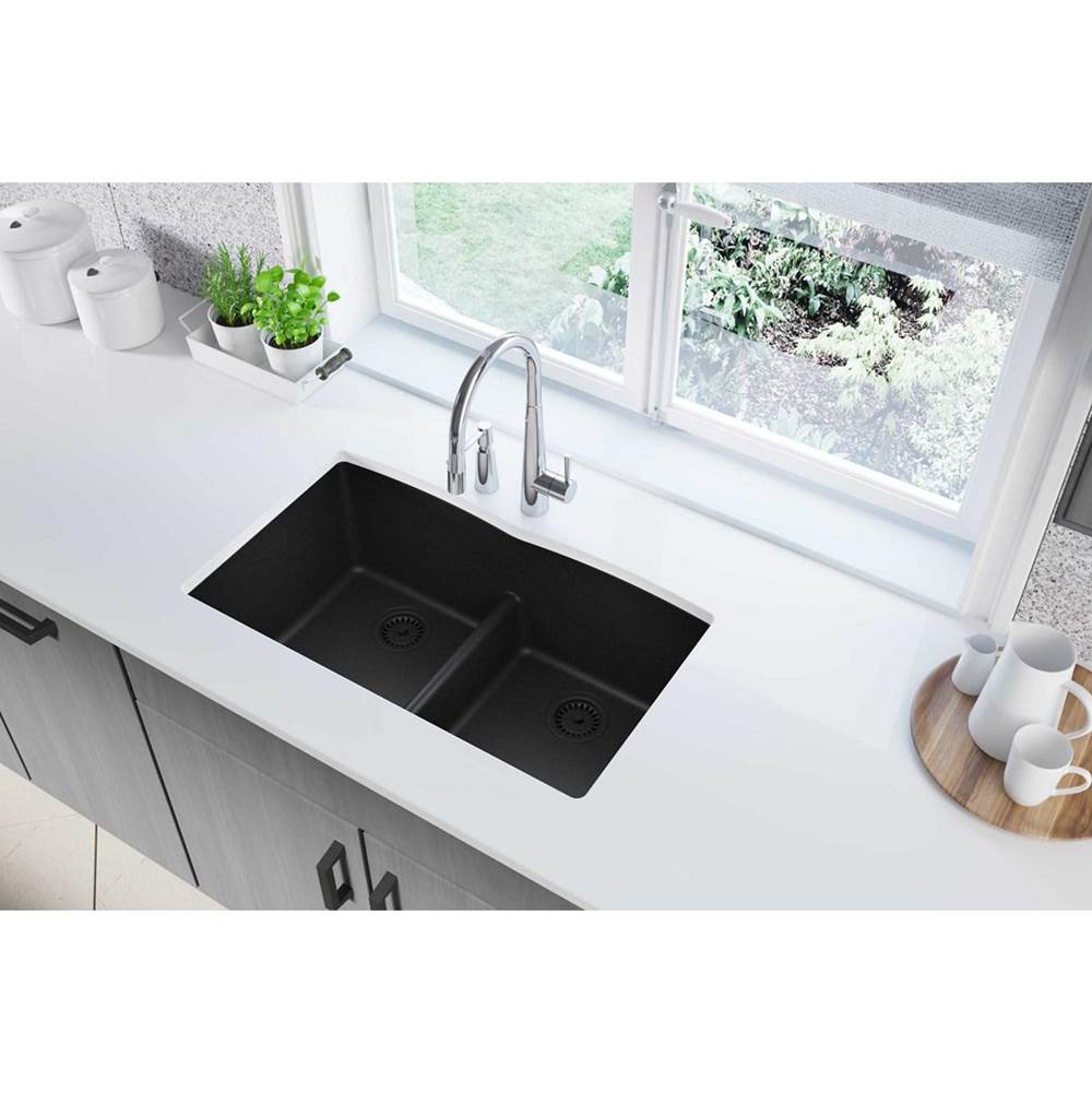 Quartz Classic 33'' x 19'' x 10'' Double Bowl Undermount Sink with Aqua Divide