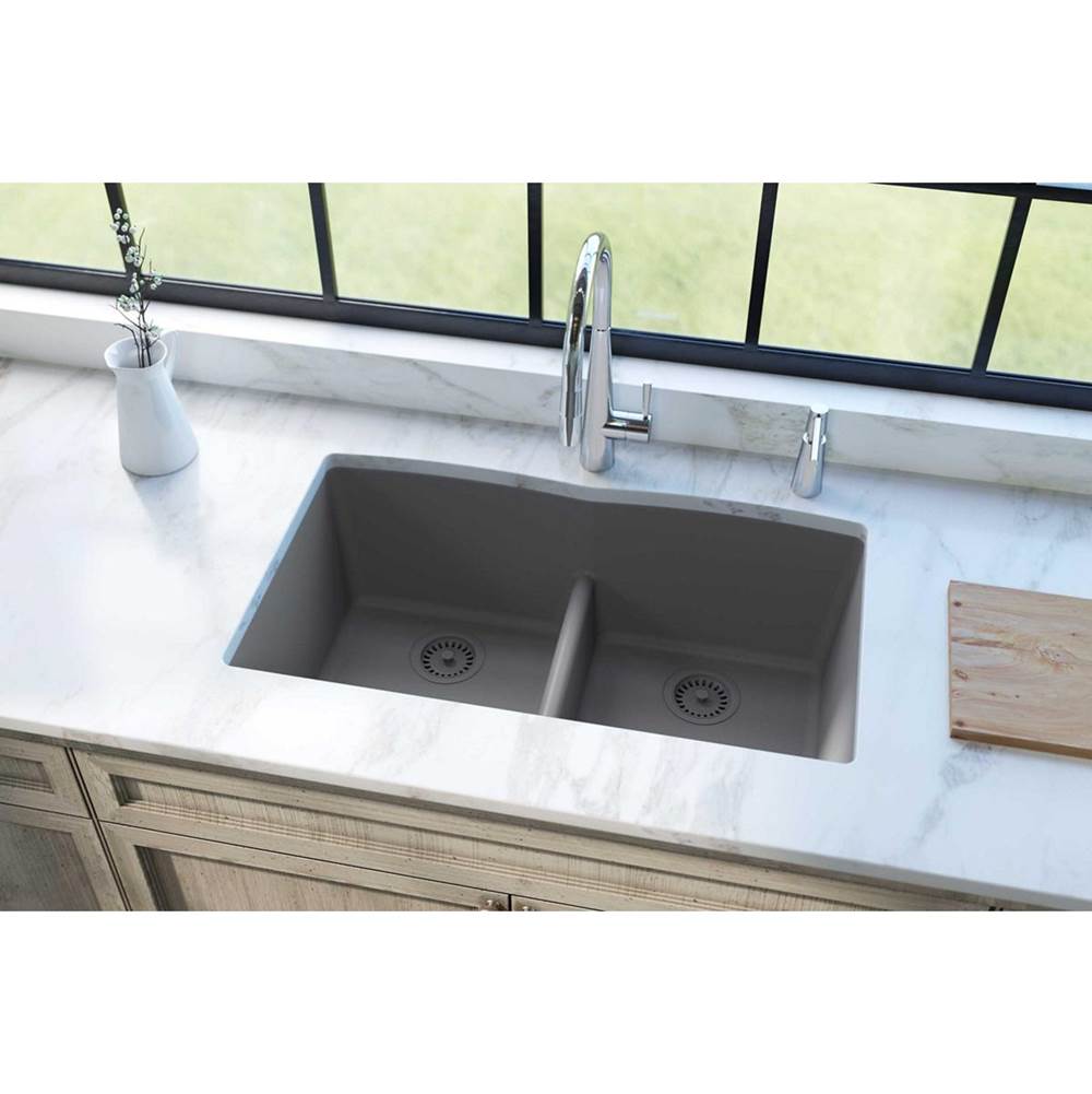 Quartz Classic 33'' x 19'' x 10'' Double Bowl Undermount Sink with Aqua Divide
