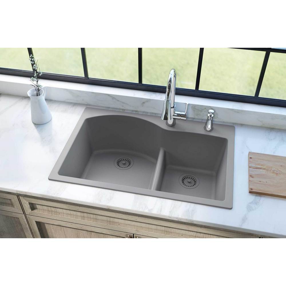 Quartz Classic 33'' x 22'' x 10'' Double Bowl Drop-in Sink with Aqua Divide