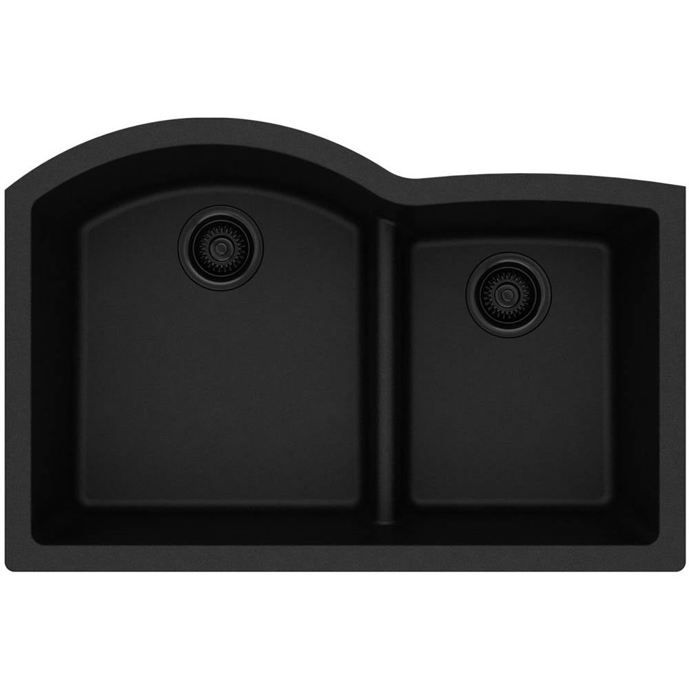 Quartz Classic 33'' x 22'' x 10'' Double Bowl Undermount Sink with Aqua Divide, Black