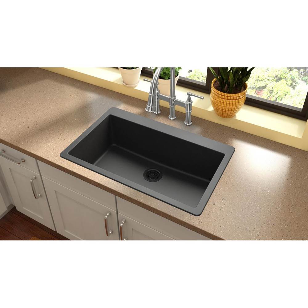 Quartz Classic 33'' x 20-7/8'' x 9-7/16'' Single Bowl Drop-in Sink, Black