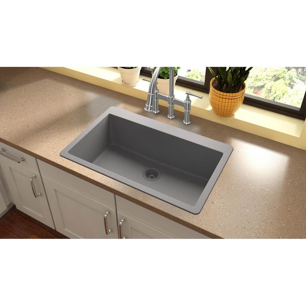Quartz Classic 33'' x 20-7/8'' x 9-7/16'' Single Bowl Drop-in Sink, Black