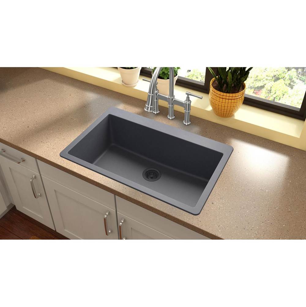 Quartz Classic 33'' x 20-7/8'' x 9-7/16'' Single Bowl Drop-in Sink, Black