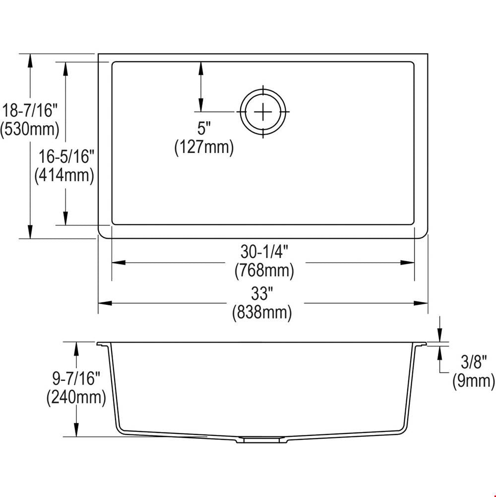 Quartz Classic 33'' x 18-7/16'' x 9-7/16'' Single Bowl Undermount Sink, Black