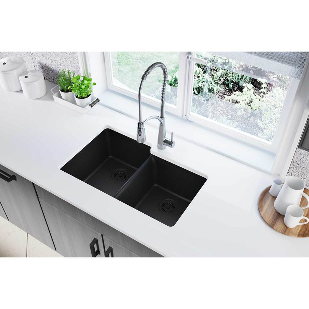Quartz Classic 33'' x 20-1/2'' x 9-1/2'' Double Bowl Undermount Sink, Black