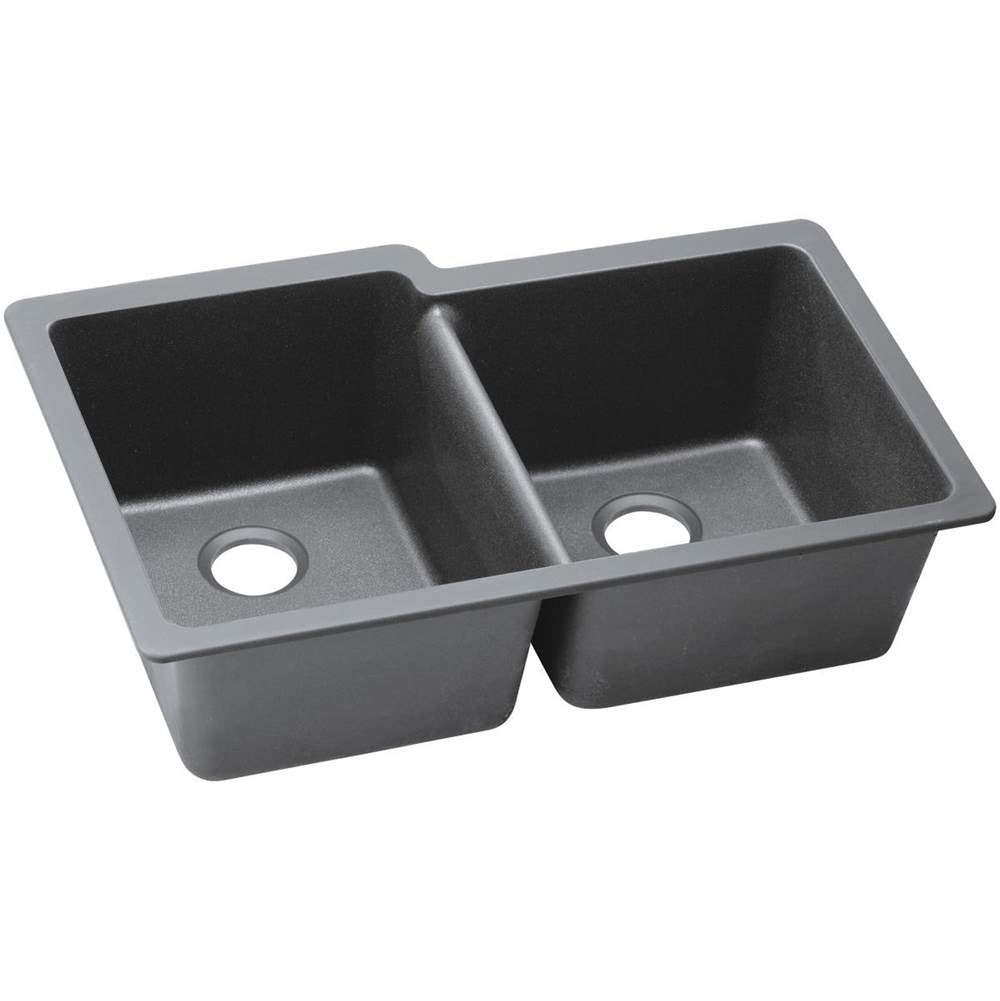 Elkay - Quartz Classic 33'' x 20-1/2'' x 9-1/2'' Double Bowl Undermount Sink, Greystone - Greystone