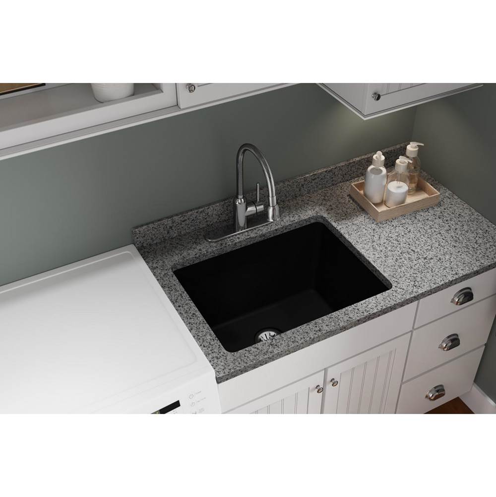 Quartz Classic 25'' x 18-1/2'' x 11-13/16'' Undermount Laundry Sink with Perfect Drain, Black