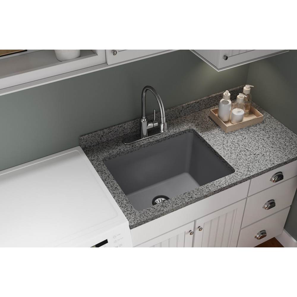 Quartz Classic 25'' x 18-1/2'' x 11-13/16'' Undermount Laundry Sink with Perfect Drain, Black