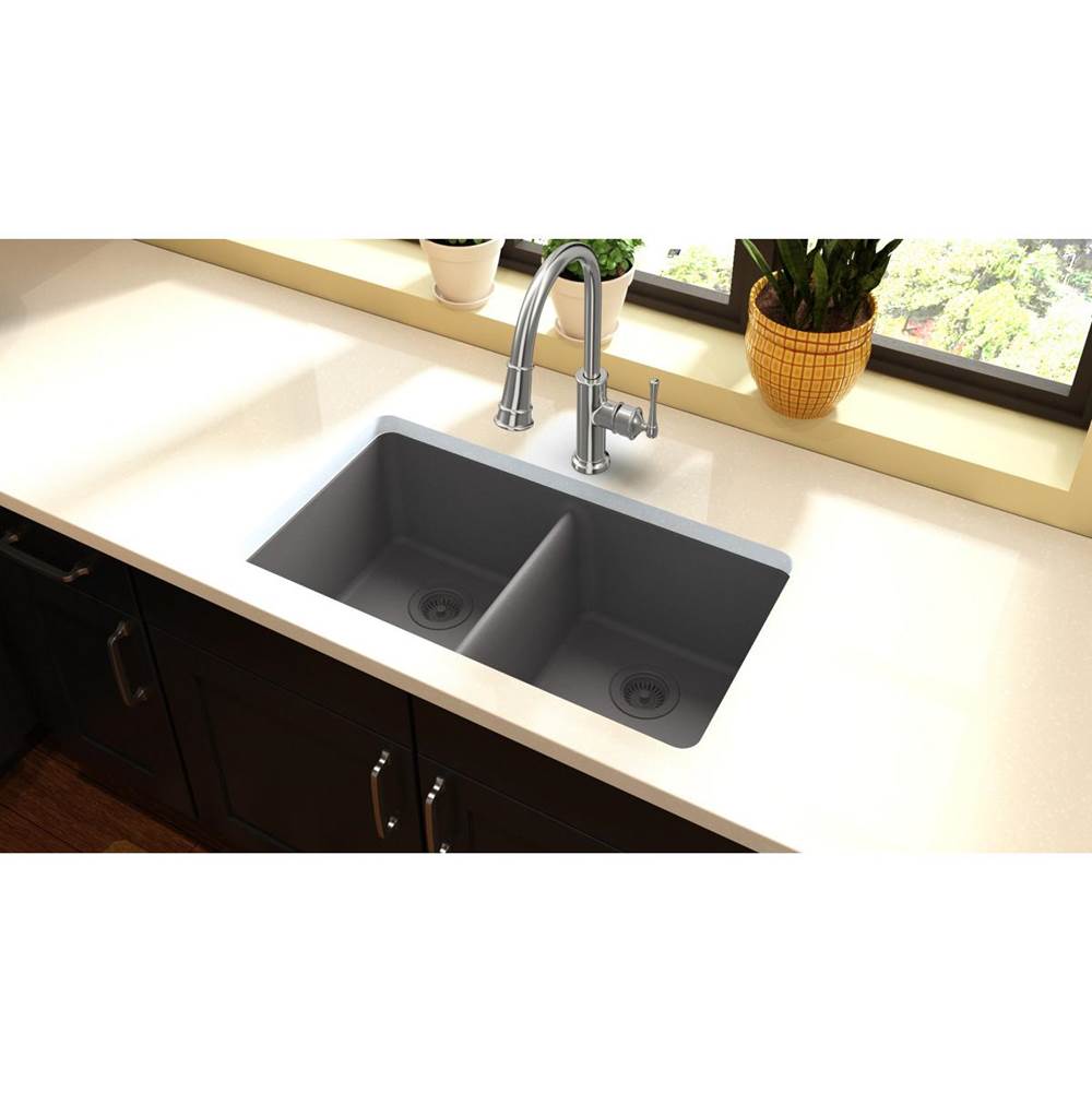 Quartz Classic 33'' x 18-1/2'' x 9-1/2'' Double Bowl Undermount Sink, Black