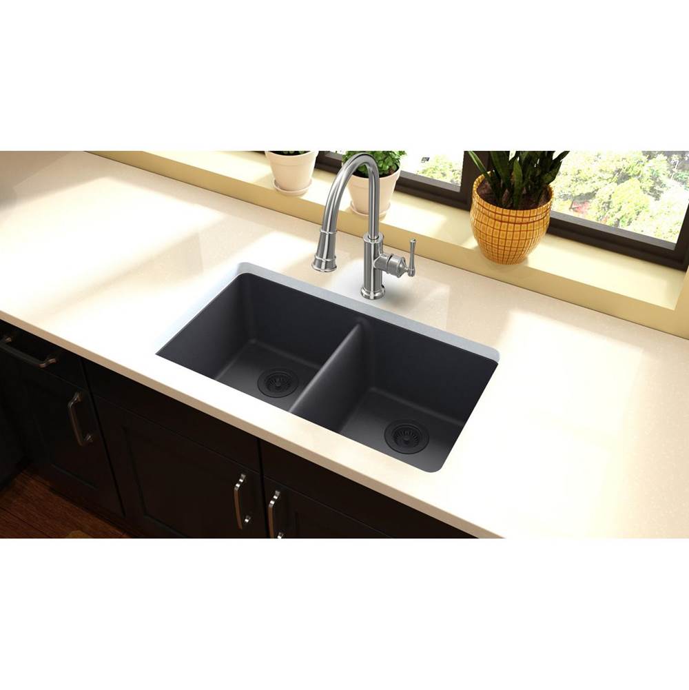 Quartz Classic 33'' x 18-1/2'' x 9-1/2'' Double Bowl Undermount Sink, Black