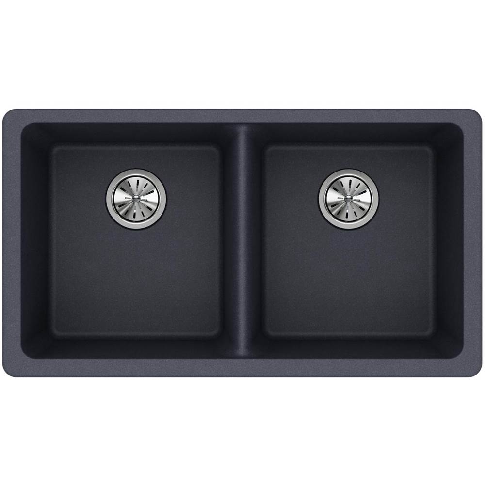 Quartz Classic 33'' x 18-1/2'' x 9-1/2'' Double Bowl Undermount Sink, Black