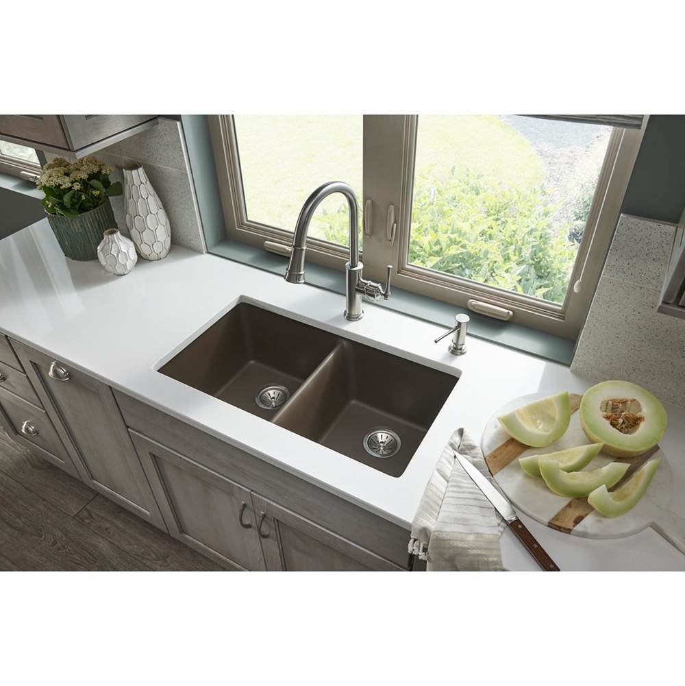 Quartz Classic 33'' x 18-1/2'' x 9-1/2'' Double Bowl Undermount Sink, Black