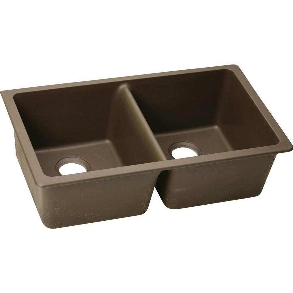 Elkay - Quartz Classic 33'' x 18-1/2'' x 9-1/2'' Double Bowl Undermount Sink, Mocha - Mocha