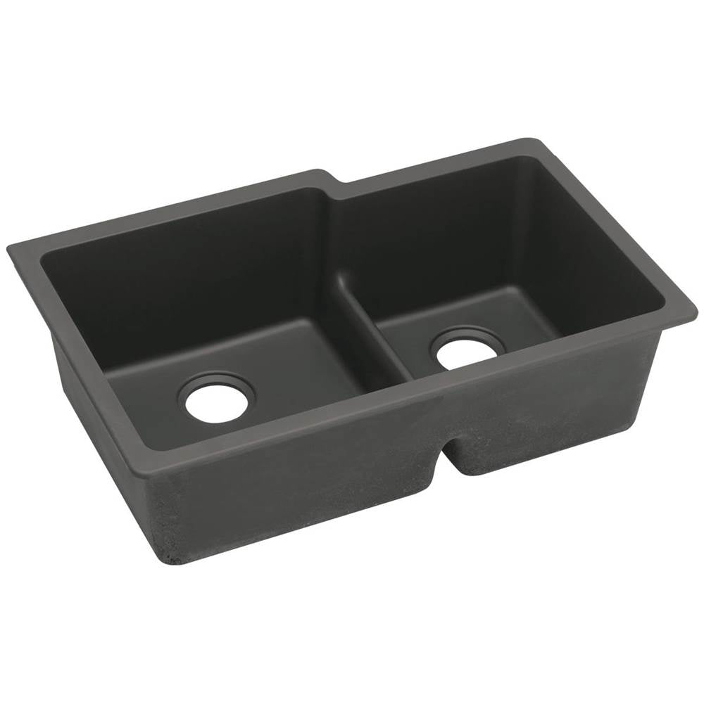 Elkay - Quartz Classic 33'' x 20-1/2'' x 9-1/2'' Double Bowl Undermount Sink with Aqua Divide, Black - Black
