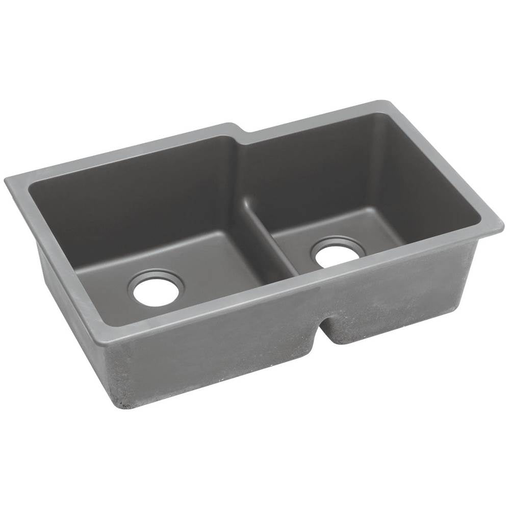 Elkay - Quartz Classic 33'' x 20-1/2'' x 9-1/2'' Double Bowl Undermount Sink with Aqua Divide, Greystone - Greystone