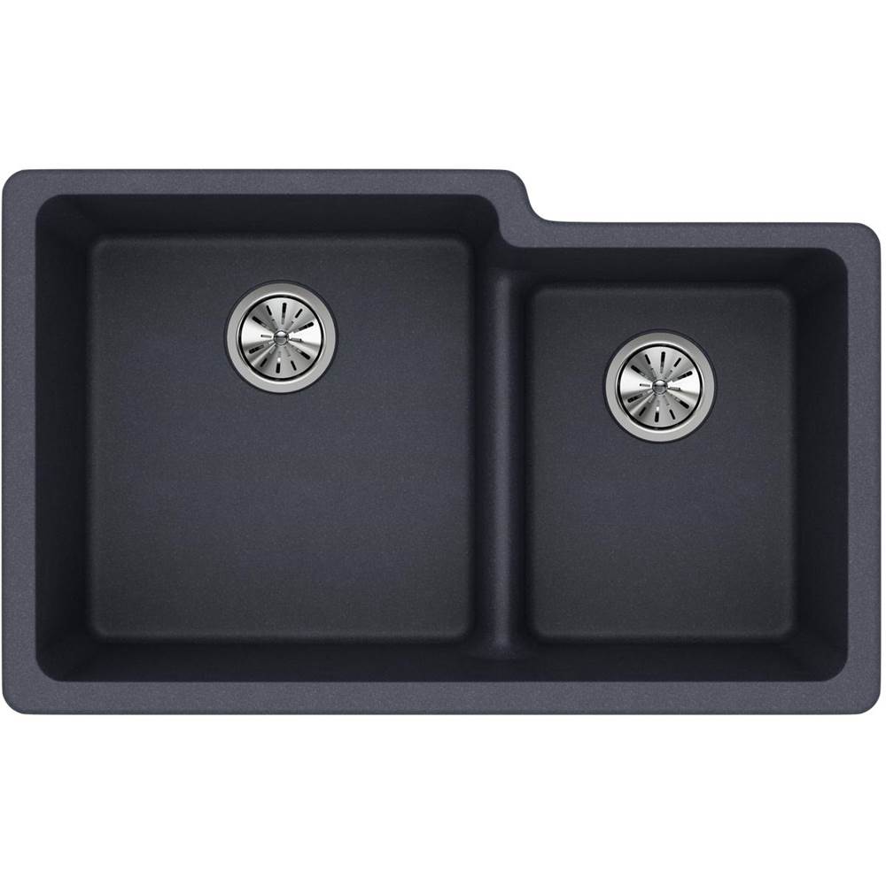 Quartz Classic 33'' x 20-1/2'' x 9-1/2'' Double Bowl Undermount Sink with Aqua Divide, Black