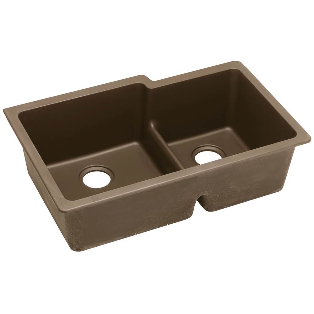 Elkay - Quartz Classic 33'' x 20-1/2'' x 9-1/2'' Double Bowl Undermount Sink with Aqua Divide, Mocha - Mocha