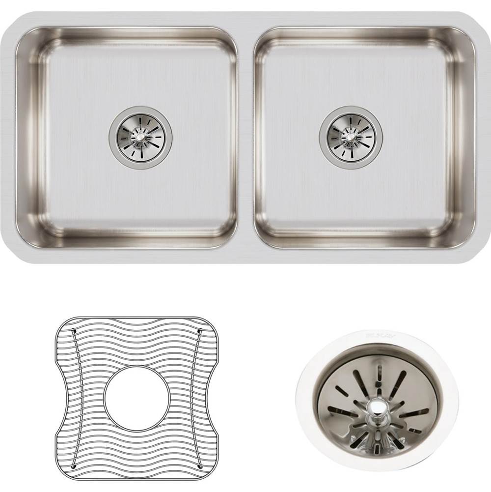 18 Gauge Stainless Steel 31.75'' x 16.5'' x 7.5'' Double Bowl Undermount Kitchen Sink Kit