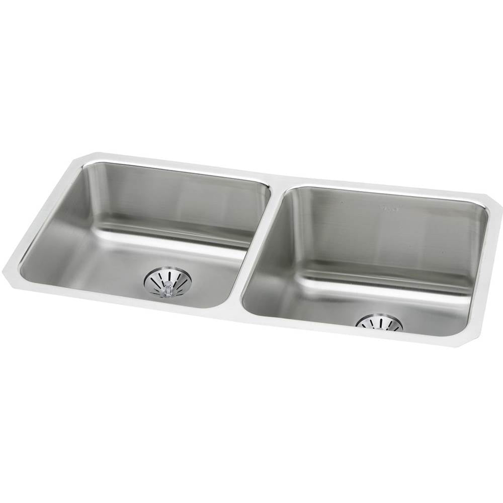 Elkay - 18 Gauge Stainless Steel 30.75'' x 18.5'' x 10'' Double Bowl Undermount Kitchen Sink Kit - Lustrous Satin