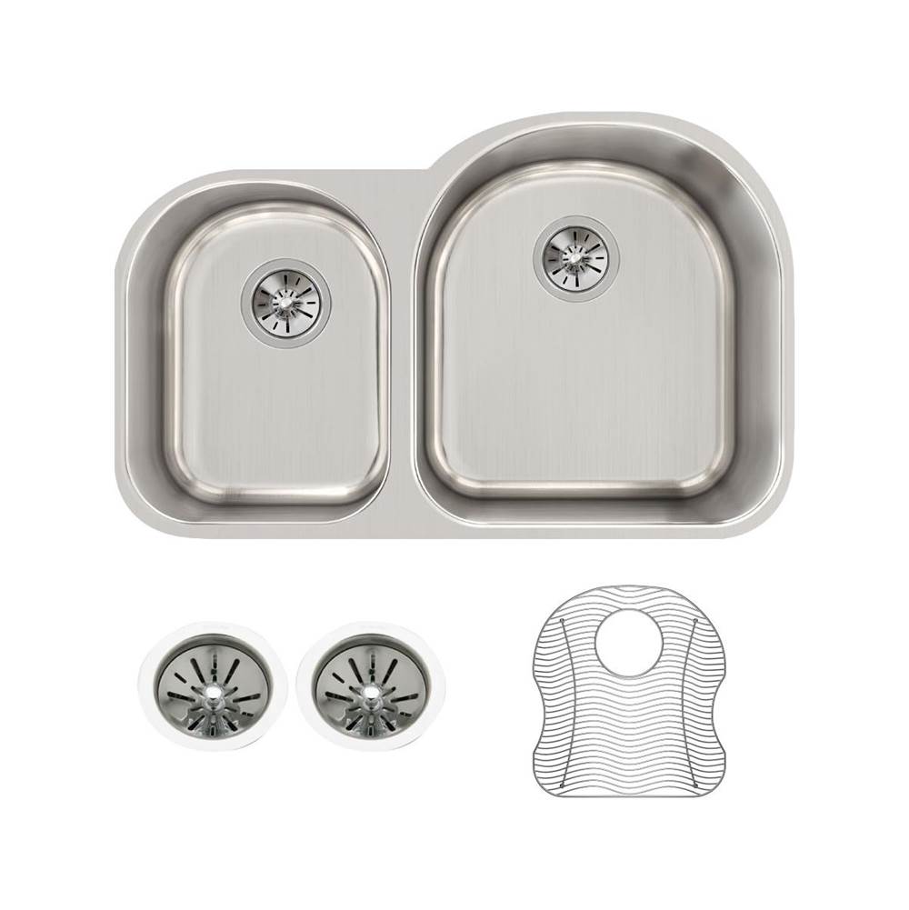 18 Gauge Stainless Steel 31.25'' x 20'' x 10'' Double Bowl Undermount Kitchen Sink Kit
