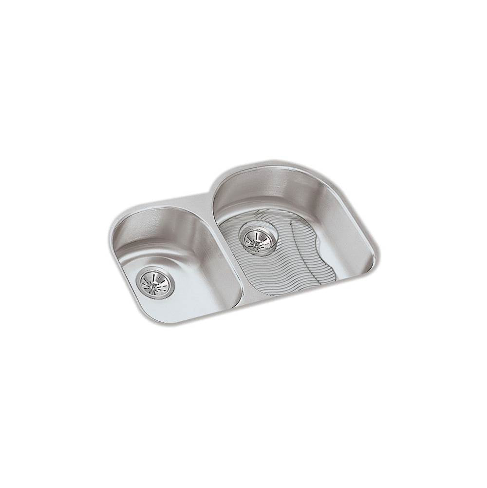Elkay - 18 Gauge Stainless Steel 31.25'' x 20'' x 7.5'' Double Bowl Undermount Kitchen Sink Kit - Lustrous Satin