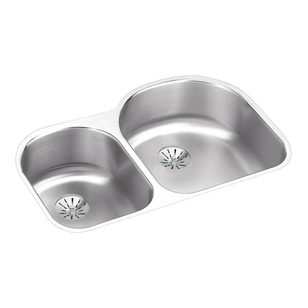 Elkay - 18 Gauge Stainless Steel 31.25'' x 20'' x 7.5'' Double Bowl Undermount Kitchen Sink Kit - Lustrous Satin