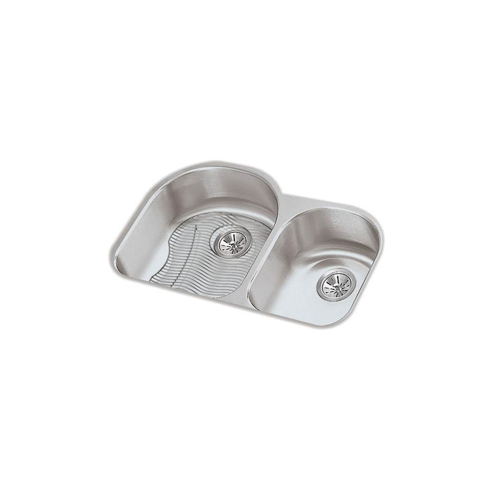 Elkay - 18 Gauge Stainless Steel 31.25'' x 20'' x 7.5'' Double Bowl Undermount Kitchen Sink Kit - Lustrous Satin