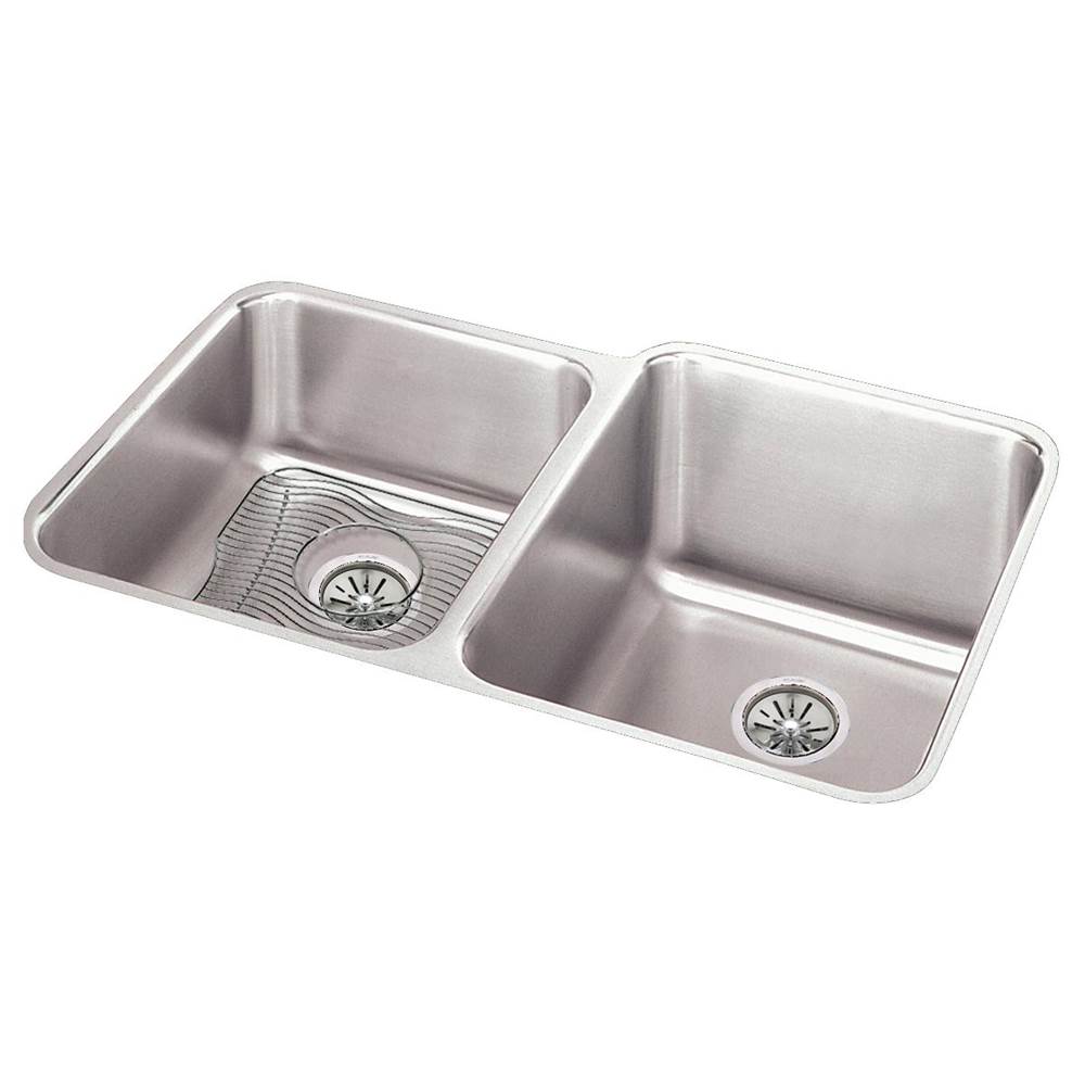 Elkay - 18 Gauge Stainless Steel 31.25'' x 20.5'' x 9.875'' Double Bowl Undermount Kitchen Sink Kit - Lustrous Satin