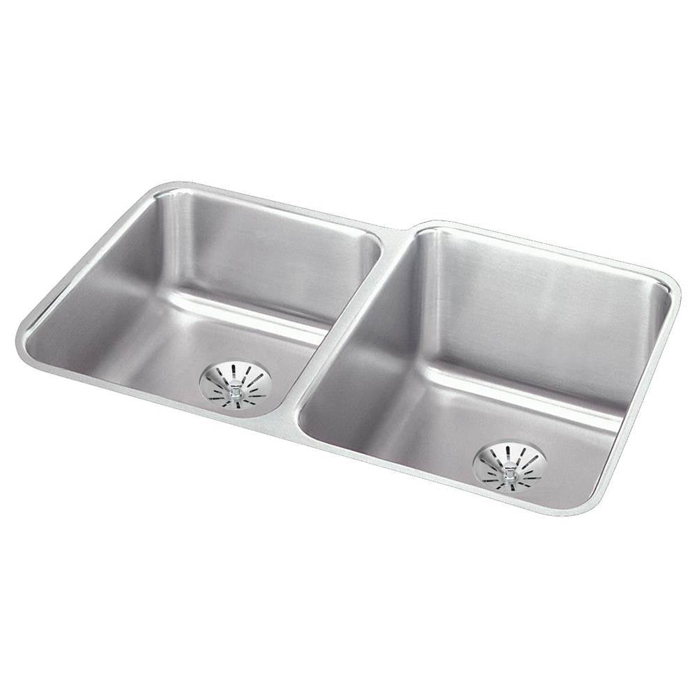 Elkay - 18 Gauge Stainless Steel 31.25'' x 20.5'' x 9.875'' Double Bowl Undermount Kitchen Sink Kit - Lustrous Satin