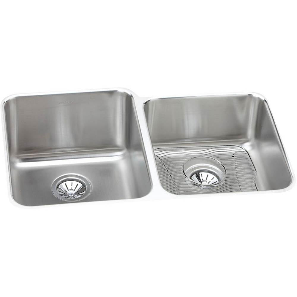 Elkay - 18 Gauge Stainless Steel 31.25'' x 20.5'' x 9.875'' Double Bowl Undermount Kitchen Sink Kit - Lustrous Satin