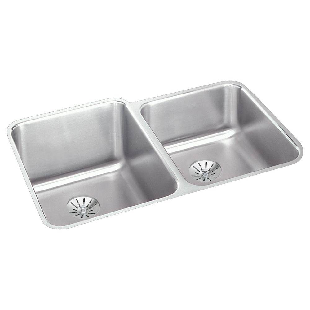 Elkay - 18 Gauge Stainless Steel 31.25'' x 20.5'' x 5.375'' Double Bowl Undermount Kitchen Sink Kit - Lustrous Satin