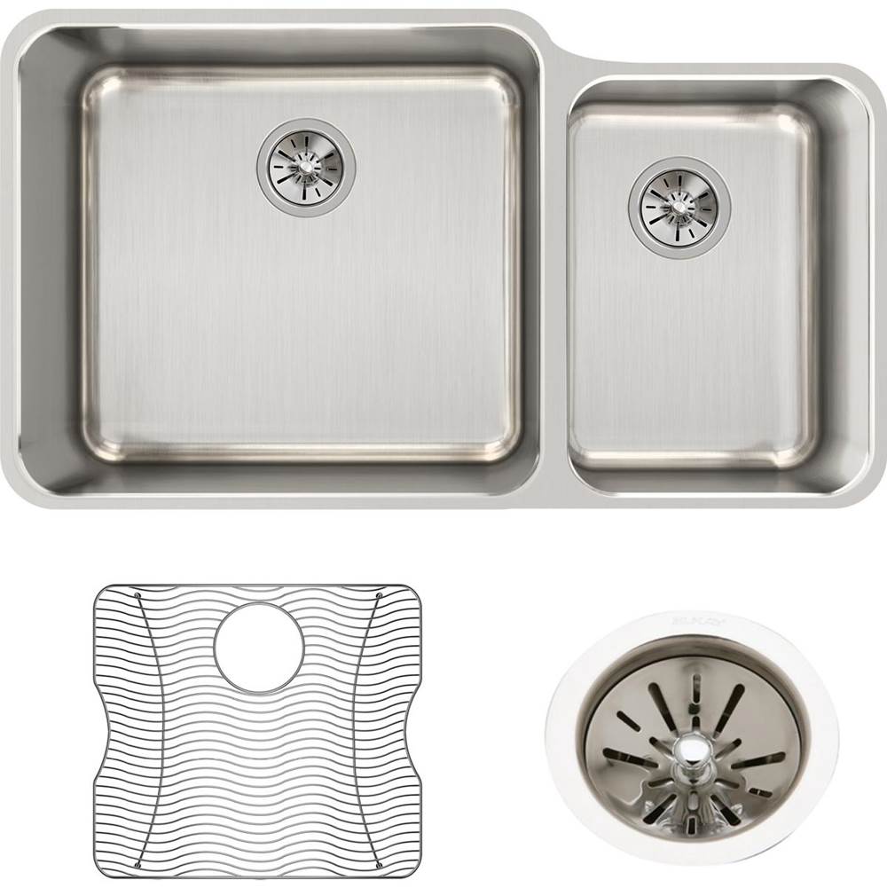 18 Gauge Stainless Steel 35.25'' x 20.5'' x 9.875'' Double Bowl Undermount Kitchen Sink Kit