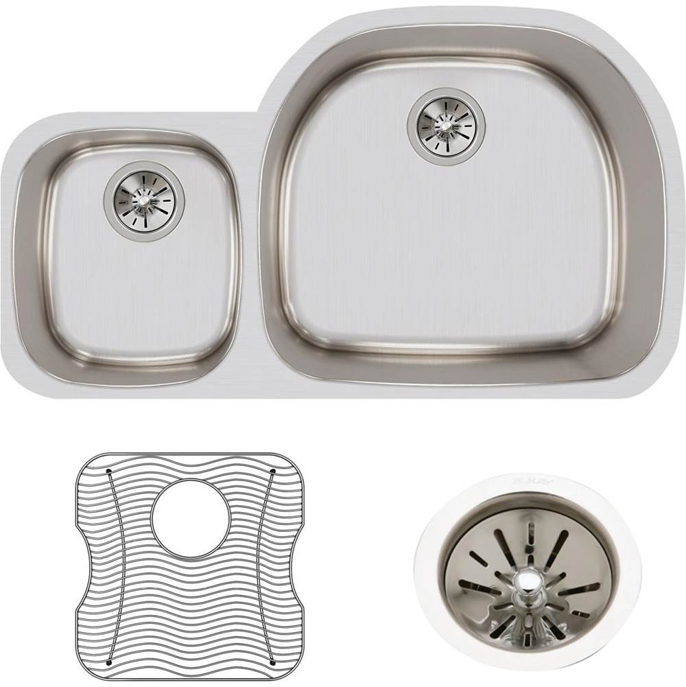 18 Gauge Stainless Steel 36.25'' x 21.125'' x 10'' Double Bowl Undermount Kitchen Sink Kit