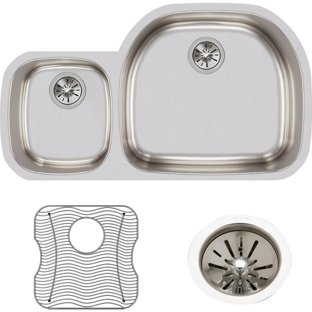 18 Gauge Stainless Steel 36.25'' x 21.125'' x 7.5'' Double Bowl Undermount Kitchen Sink Kit
