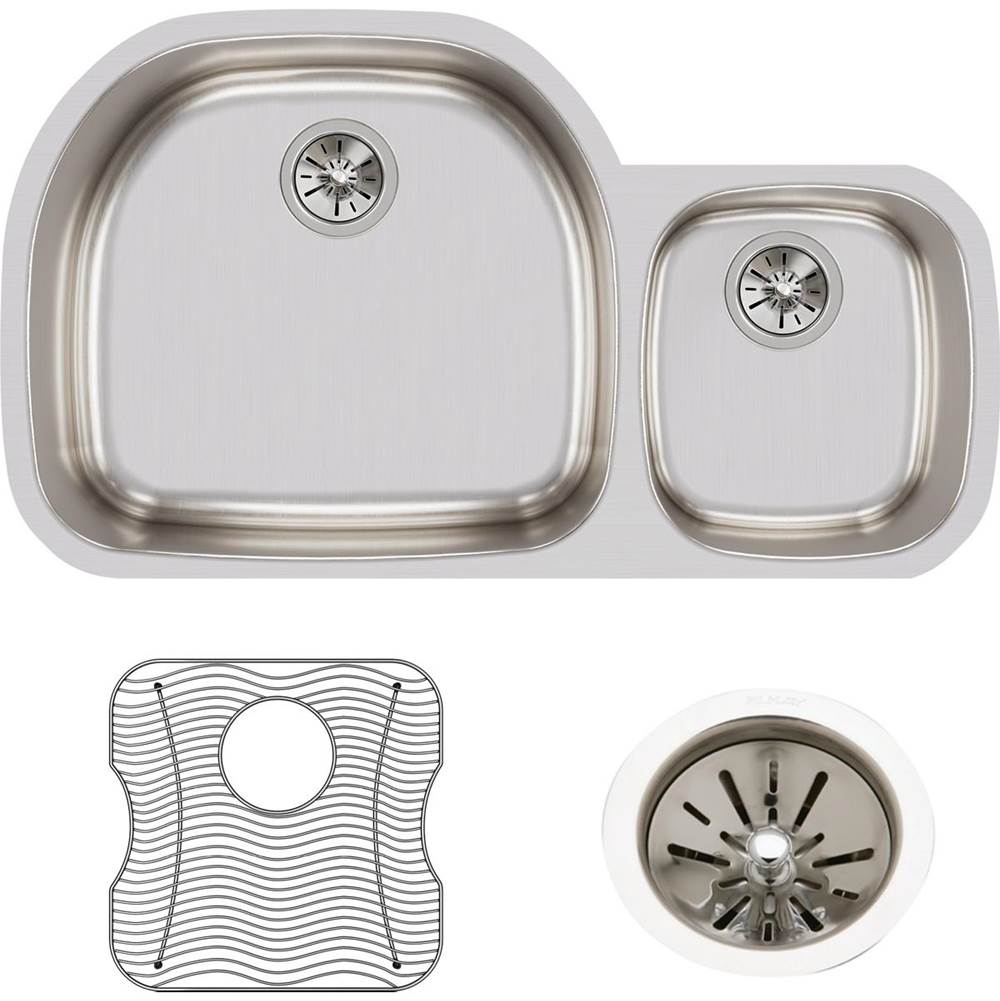 18 Gauge Stainless Steel 36.25'' x 21.125'' x 7.5'' Double Bowl Undermount Kitchen Sink Kit